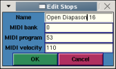 Edit Stops dialog