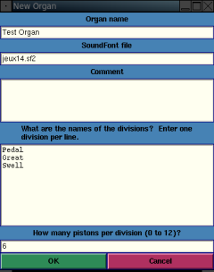 New Organ dialog