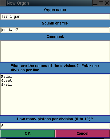 New Organ Dialog